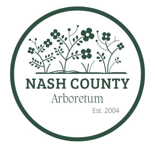 Circular logo with stylized flowering plants and text "NASH COUNTY Arboretum Est. 2004"
