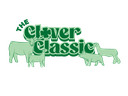 The words "The Clover Classic" in green ink with a beef heifer, market goat, pig, and sheep under it. 
