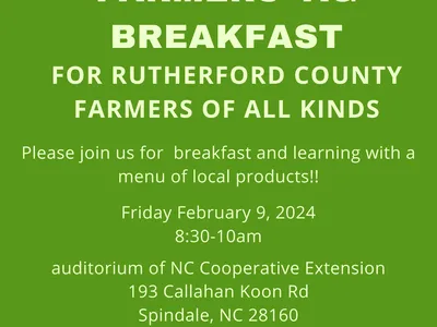 flyer 02/09/24 farmers breakfast 8:30 - 10 at Extension office Rutherford Co