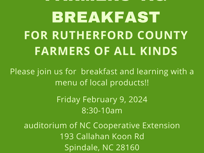 flyer 02/09/24 farmers breakfast 8:30 - 10 at Extension office Rutherford Co