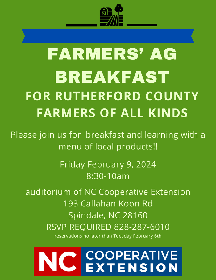 flyer 02/09/24 farmers breakfast 8:30 - 10 at Extension office Rutherford Co