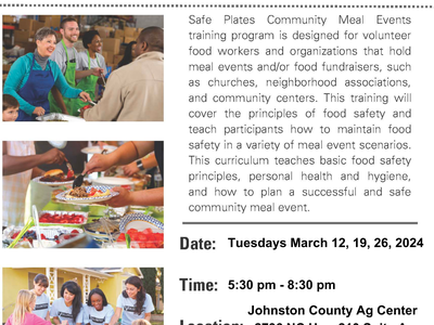 Image 1 has volunteers serving food at an event. Image 2 is showing food being served onto a plates. Image 3 has several people around a table selling baked goods.