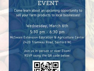 Interest meeting for Grower-Buyer Event, Wed Mar 6 5:30–6:30pm, McSwain Extension, Sanford NC