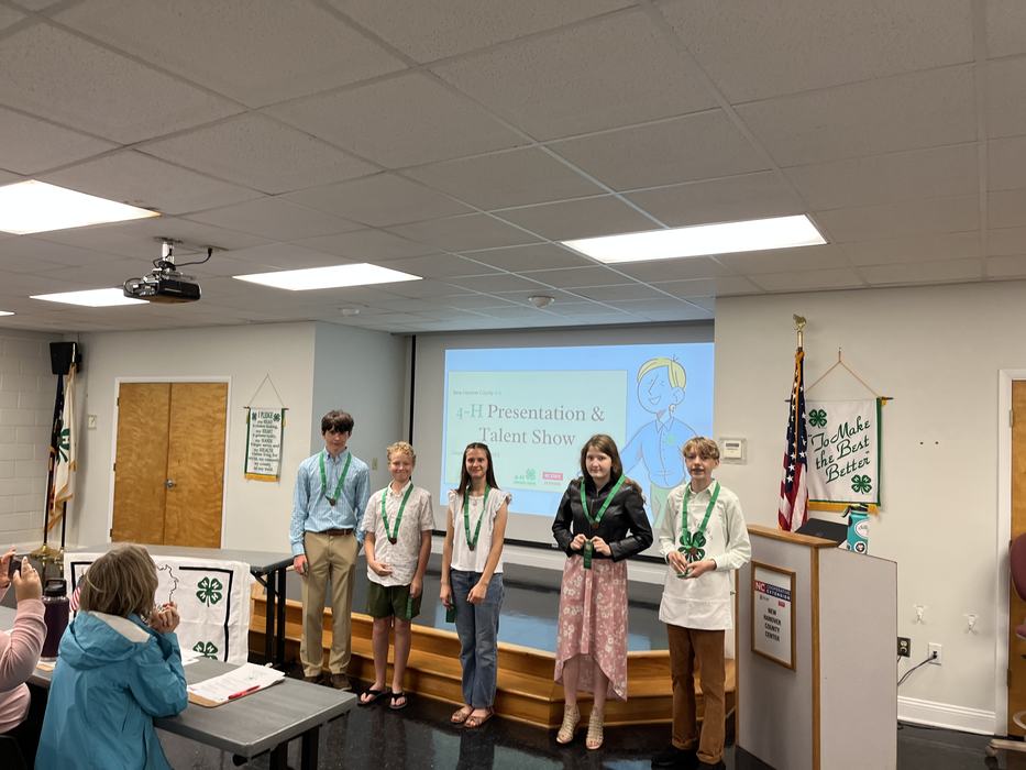 4-H Youth at County Activity Day receiving awards for their presentations and talents.