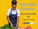 Person chopping vegetables with event info on the right side