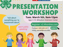 Colorful cartoon teens speaking. Presentation Workshop info.