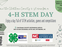 Join the 4-H STEM day from 9 AM - 3PM at the Chatham County Extension office. Cost is $5. Lunch is provided.