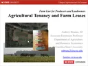 Slide titled "Agricultural Tenancy and Farm Leases" with NC State logo and contact rabrana2@ncsu.edu