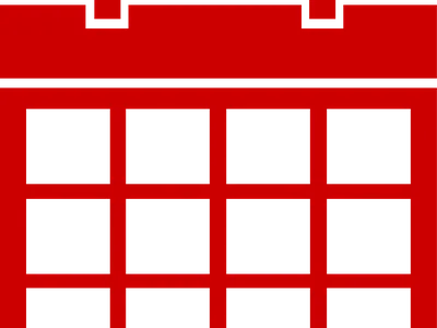 Red calendar icon with 4x3 black date grid and two rectangular top tabs
