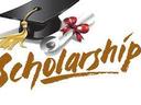 Graduation cap and rolled diploma above the word "Scholarship"