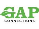 Logo reading GAP in green with leaf motif and CONNECTIONS in black below