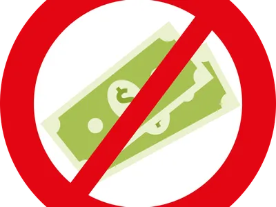 graphic of cash with a red slash through it