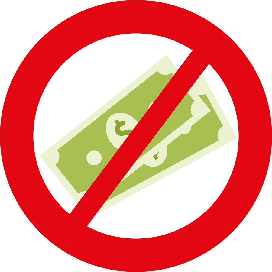 graphic of cash with a red slash through it