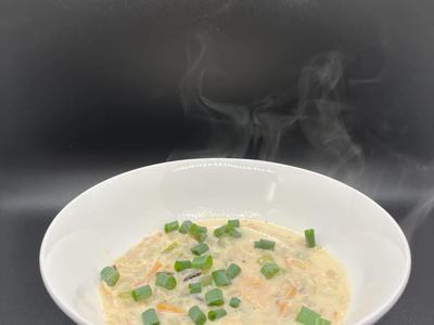 Salmon Chowder in soup bowl