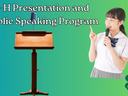 Podium, microphone and girl with microphone