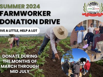 Summer 2024 farmworker donation drive poster; text "Give a little, help a lot"