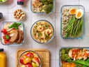 Previously prepared food in containers