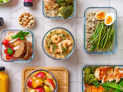 Previously prepared food in containers