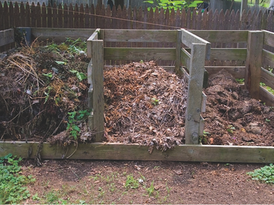 image of three compost bins: leaf mulch,