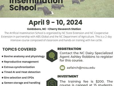 Artificial Insemination School, April 9–10, 2024, Goldsboro NC — Cherry Research Station