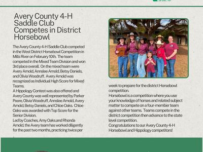 Avery County 4-H Monthly Newsletter - March 2024; Saddle Club team with plaque