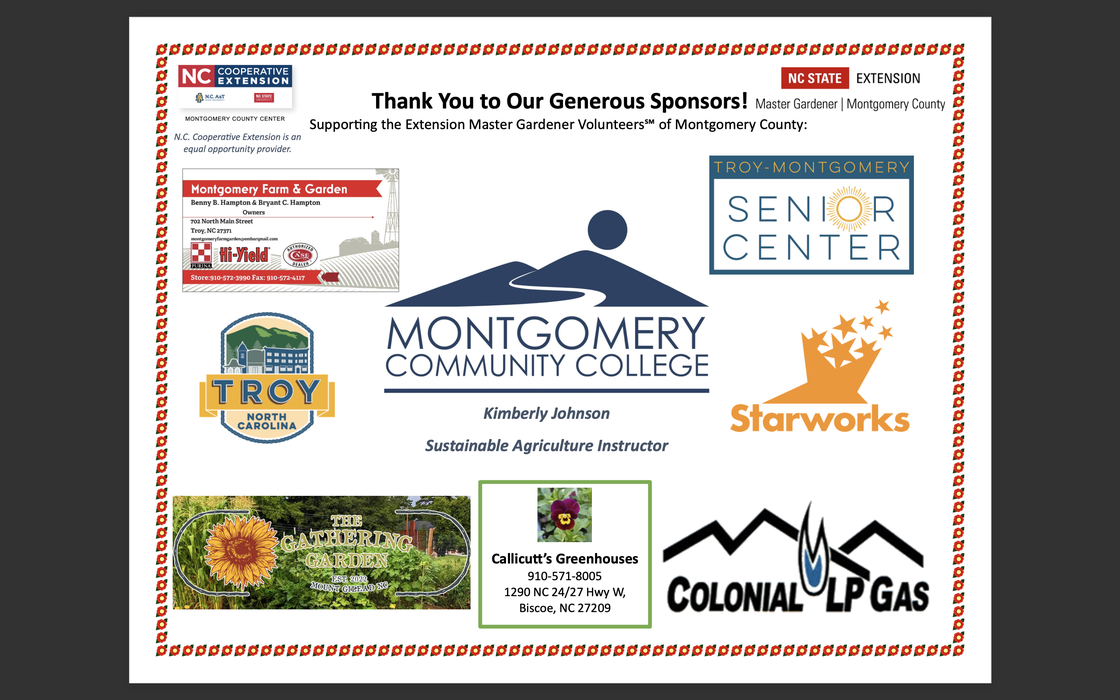 Poster reading "Thank You to Our Generous Sponsors!" with Montgomery Community College and sponsor logos