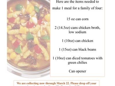 Small Farms Week flyer: canned items list for one family meal and donation drop-off