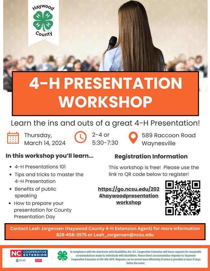 Orange and white flyer advertising Presentation Workshops