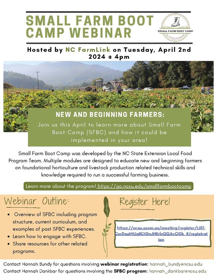 Event flyer for Small Farm Bootcamp 