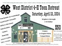 West District 4-H Teen Retreat, Sat Apr 13 2024 — $50 non-refundable. NC Cooperative Ext.