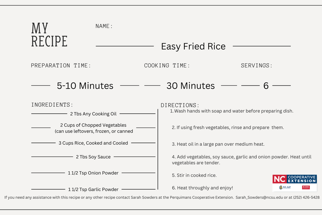 Printable Recipe Card for Easy Fried Rice