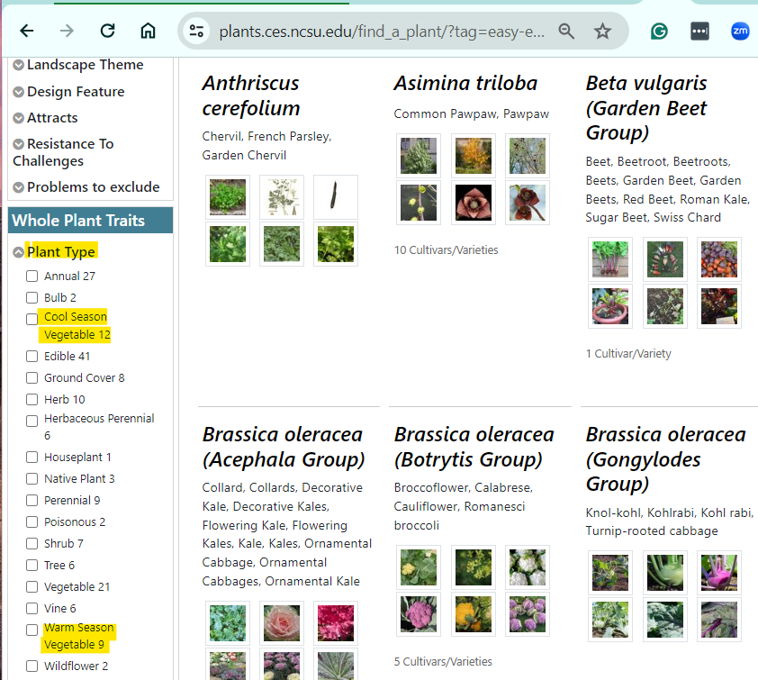 Screen shoot of the "find a plant feature" on plants.ces.ncsu.edu