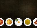 picture of five different kinds of soups in bowls
