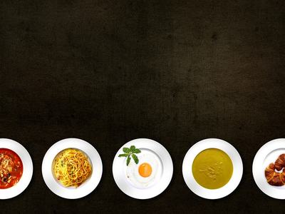 picture of five different kinds of soups in bowls