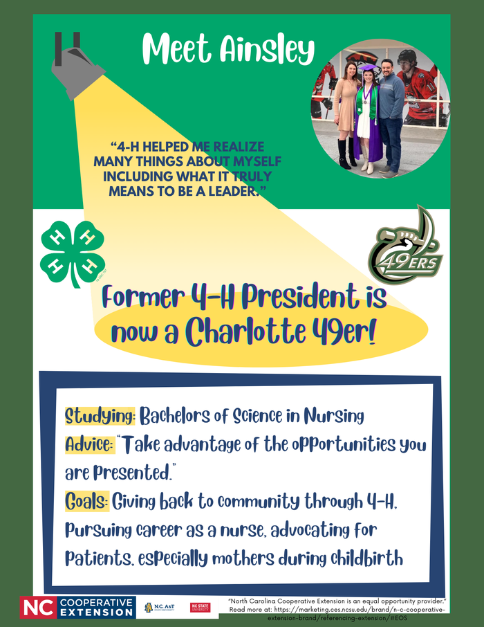 Ainsley, former 4-H Club President transitions out of high school and 4-H leader into Nursing school to pursue dreams.