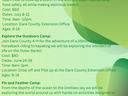 Dare County Summer Adventures flyer: Kids Cooking, Outdoors, Fin & Feather camps; dates, costs, ages
