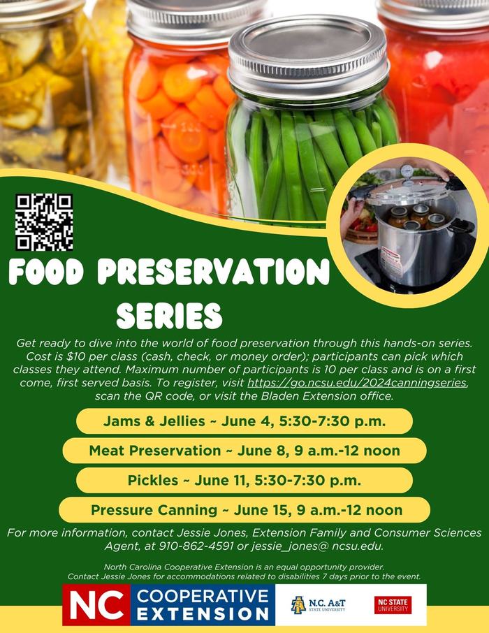 Photo of series flier providing cost, date, time, and type of canning method