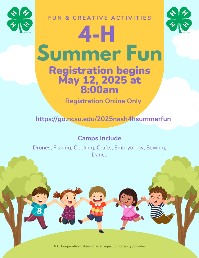 4-H Summer Fun — Registration begins May 12, 2025 at 8:00am; registration online only