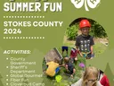 4-H Summer Fun Stokes County 2024 flyer showing children doing outdoor and craft activities