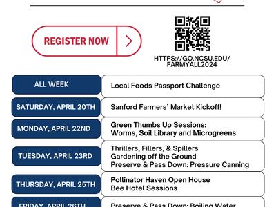Ag Week RUNDOWN poster — Lee County Ag Week April 20–27, 2024; "Register Now" and event schedule
