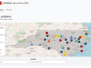 NC STATE EXTENSION "Beans Gone Wild" map showing recent problems across North Carolina with disorder legend