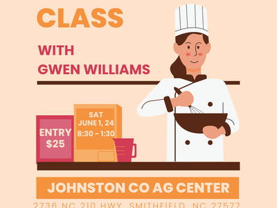 Tan background with cartoon chef.This class will cover whole meat pressure canning & dehydrating. You will learn to how to turn ground beef into jerky and to safely marinate that jerky! This class is for the cook who has had some canning experience.