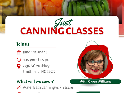 Canning jars with green beans, carrots.Just Canning where we cover the safe and scientific methods for canning. These classes will cover water bath canning vs pressure canning. Jams & Jellies, salsa, and dilly beans vs green beans. These classes are for t