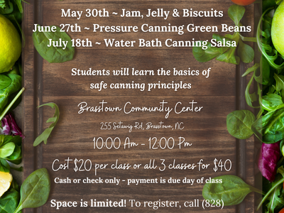 NC Cooperative Extension flyer: Summer Food Preservation Series — May 30; June 27; July 18