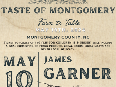 Taste of Montgomery farm-to-table, May 10 2024, James Garner Center, Troy NC, 6–10 PM