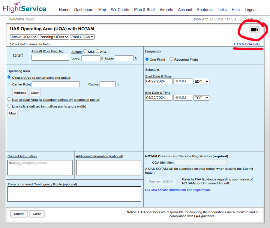 Flight Service NOTAM Page
