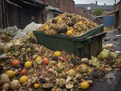 a garbage bin full of old food