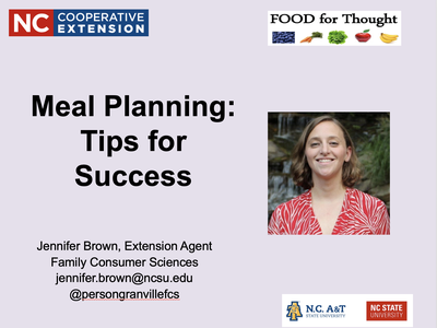 Meal Planning: Tips for Success — Jennifer Brown, Extension Agent