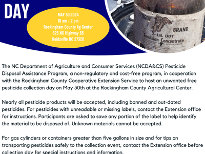 Free pesticide collection day flyer — May 30, 2024, 10am–2pm, Rockingham County Ag Center