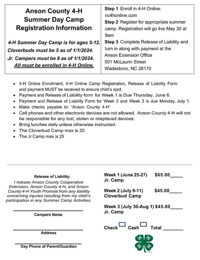 Anson 4-H Summer Camp 2024